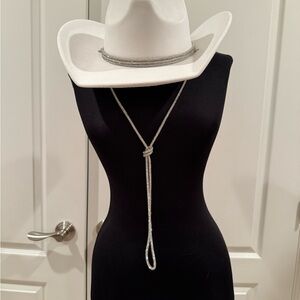 NWT Anthropologie White Cowboy Hat with Silver bling Accent rope